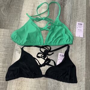 2 Wild Fable String Bikini Tops Size M8/10 Black And Green New With Tags